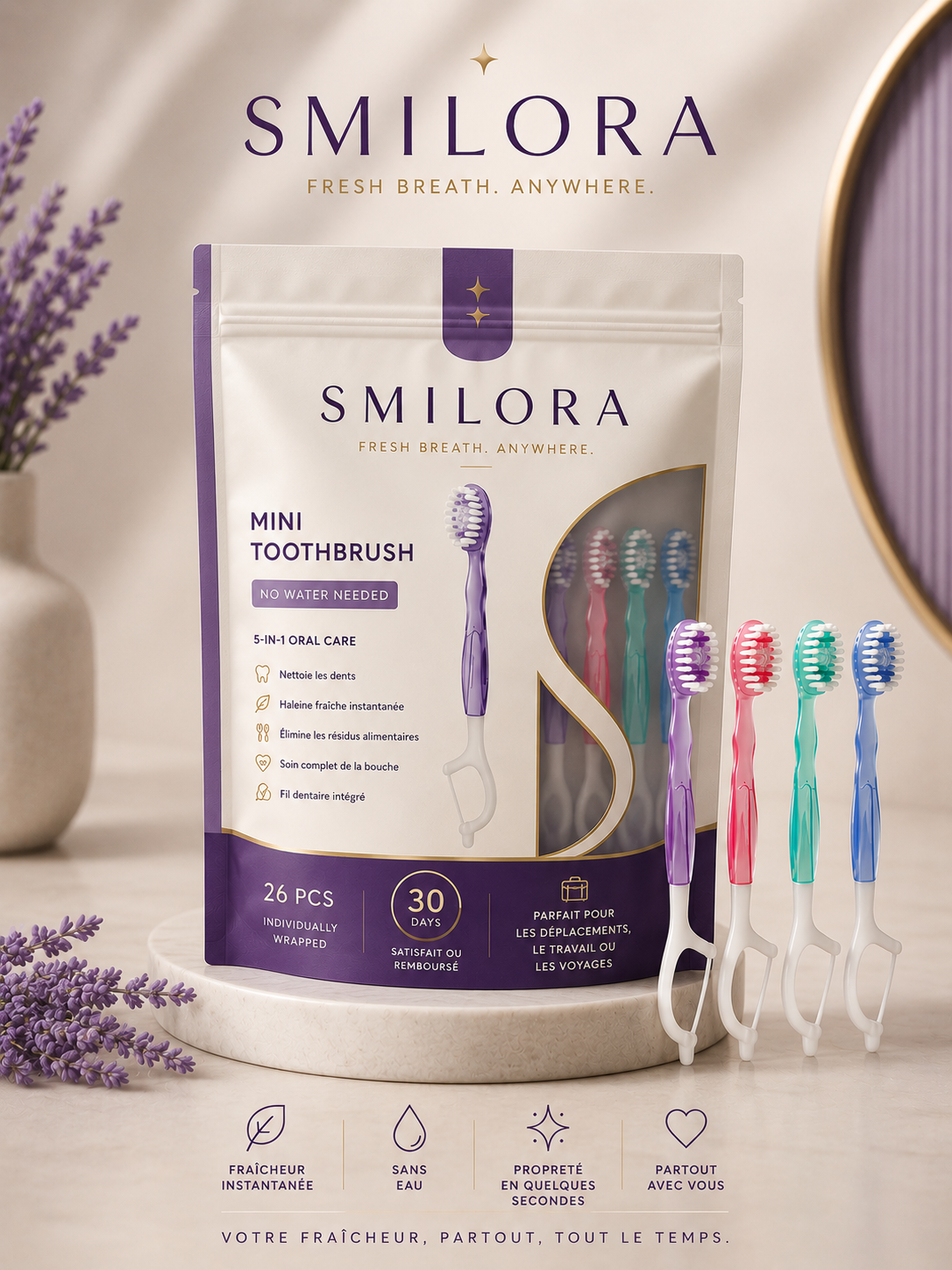 Mini brosse à dents sans eau – Hygiène instantanée partout